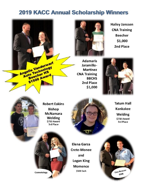 Pictures of students who won scholarships, receving award from Mr. Kelley